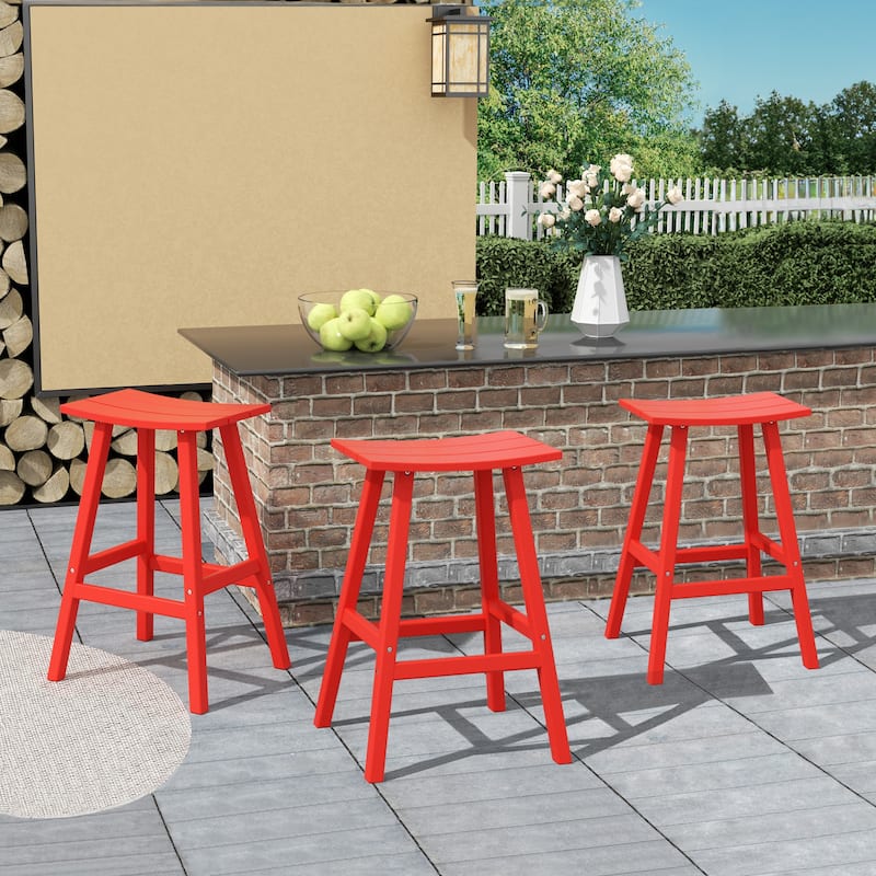 Laguna Hdpe All Weather Outdoor Patio 29" Saddle Seat Bar Stool (Set Of 3) - Red