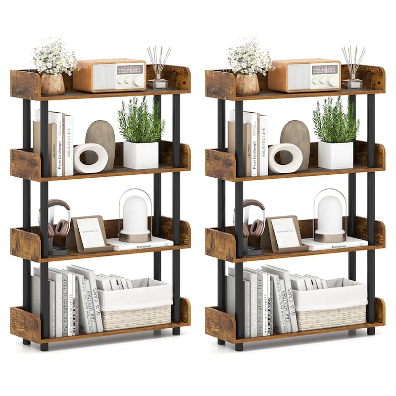 Costway 1/2 PCS 4-Tier Bookshelf with Anti-Tipping Kit Industrial - See Details - Brown-2 PCS
