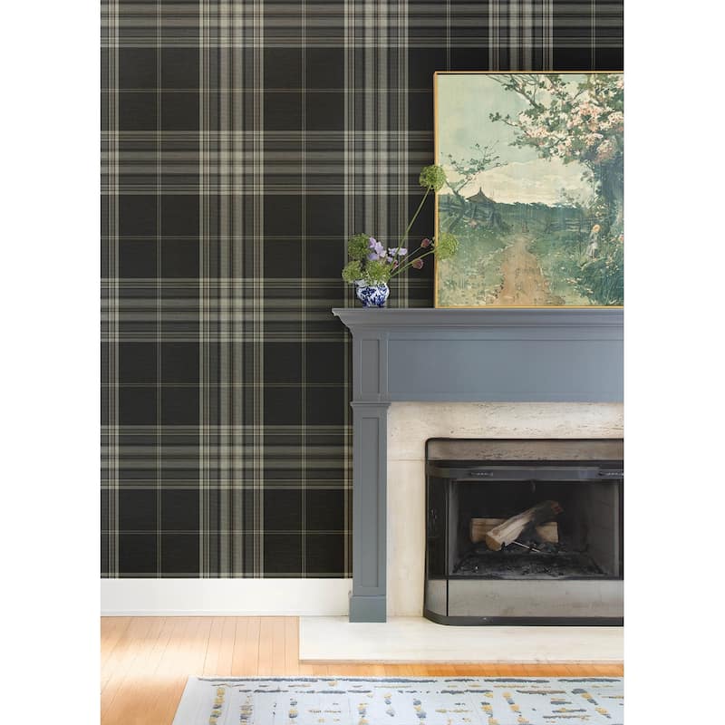 A-Street Prints Westley Black Plaid Wallpaper