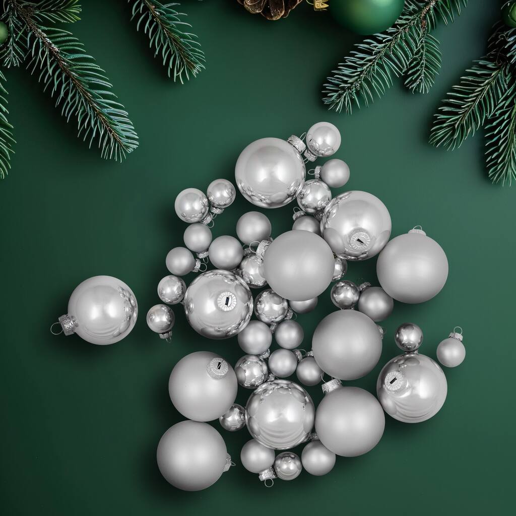 Shiny and Matte Glass Ball Christmas Ornaments - 2.5" - Silver - 40ct