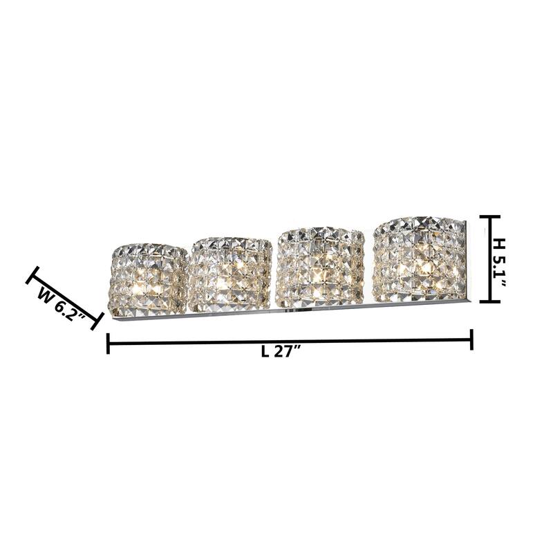 4 Light Chrome Metal Frame Wall Sconce with Crystal Accents