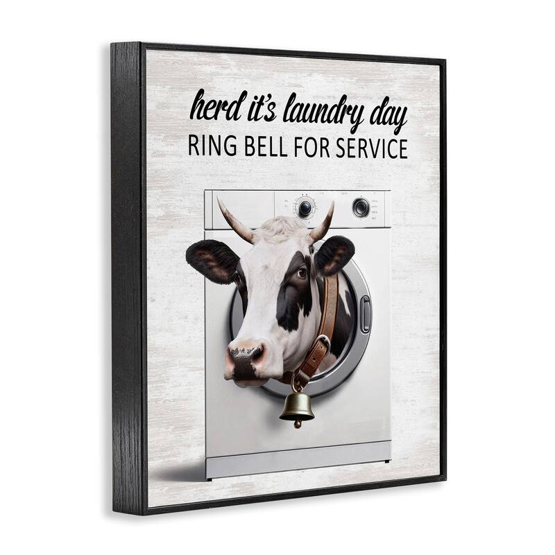 Stupell Ring Bell Laundry Service Cow Framed Giclee Art Design By Lettered and Lined