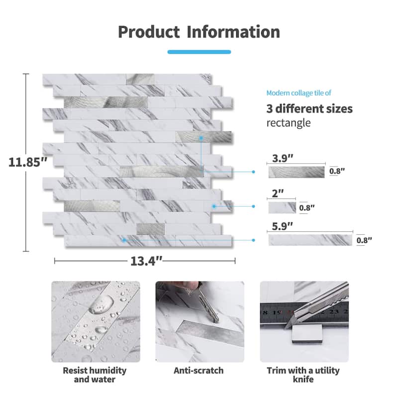 Art3d 10-Sheet Peel and Stick Backsplash Tile for Kitchen Bathroom