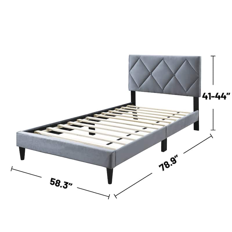 Velvet Upholstered Adjustable Headboard Full Bed with Tufting Design
