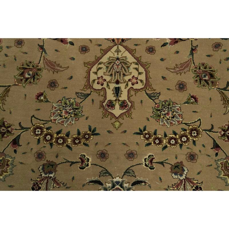 Hand Knotted Oriental Wool & Silk Carpet Traditional Floral Green Aubusson Area Rug - 12' 0'' X 9' 0''