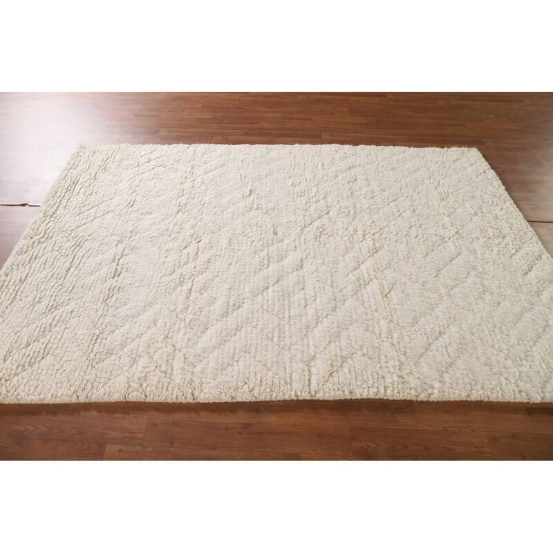 Earth Tone / Beige Moroccan Style Area Rug Hand-Knotted Wool Carpet - 5'3"x 7'6"