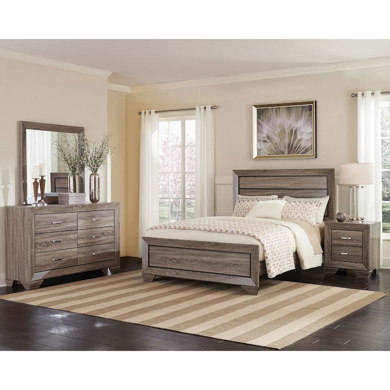 Washed Taupe Panel Eastern King Bed with Slatted Structure