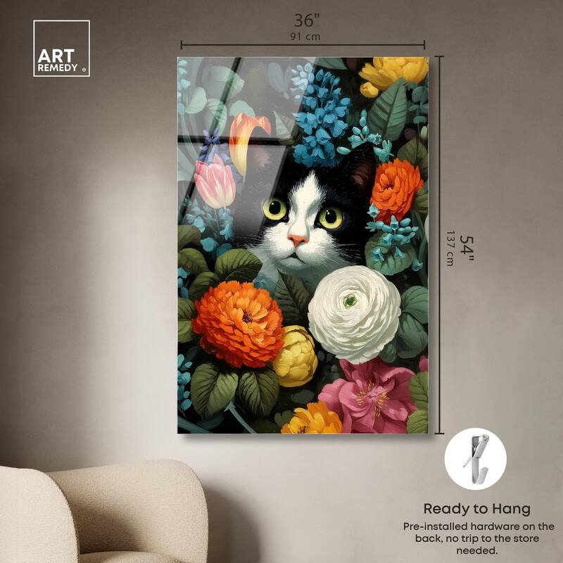 Secret Garden Cat Acrylic by Art Remedy, Ready to Hang