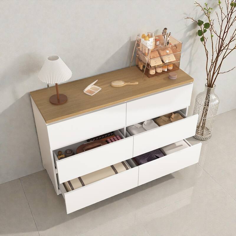 6 Drawer Dresser, Wide Chest of Drawers, Modern Wood Storage Cabinet Clothes Organizer for Bedroom and Entryway