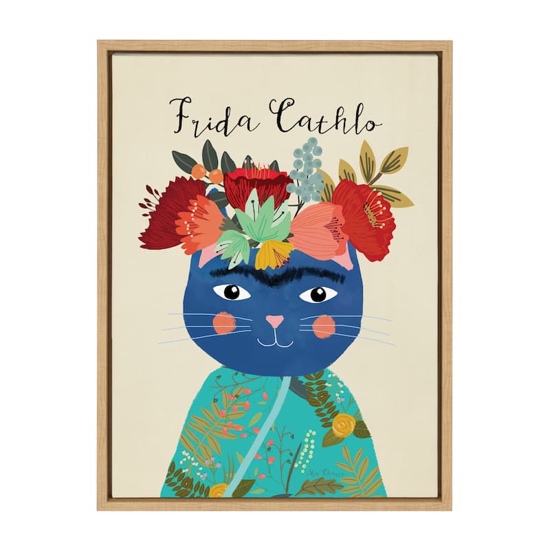 DesignOvation Sylvie Frida Cathlo Framed Canvas by Mia Charro - 18x24 - Plastic - Brown