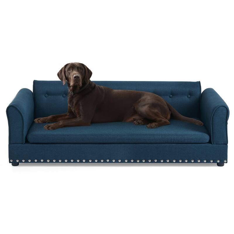 Oversized Pet Sofa, Elegant Modern Linen Fabric Elevated Dog Sofa Bed, Oversized Rectangular Pet Bed with Backrest & Armrest