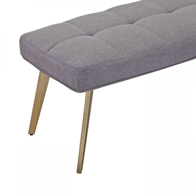 HomeRoots 47" Gray and Antiqued Brass Upholstered Linen Blend Dining Bench - 47.2