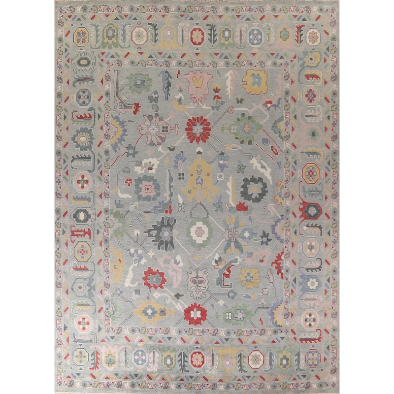 Transitional Grey Oushak Oriental Large Rug Hand-Knotted Wool Carpet - 12'1" x 14'8"