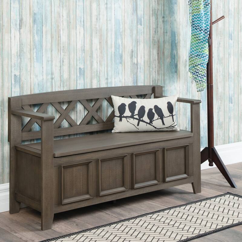 WYNDENHALL Halifax 48 inch Wide Solid Wood Transitional Entryway Bench - 48 Inches wide - Farmhouse Grey