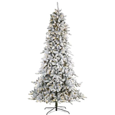 9ft. Flocked Fir Artificial Christmas Tree with Pine Cones and 650 Clear Warm LED Lights - Majestic Winter X-Mas Statement Tree