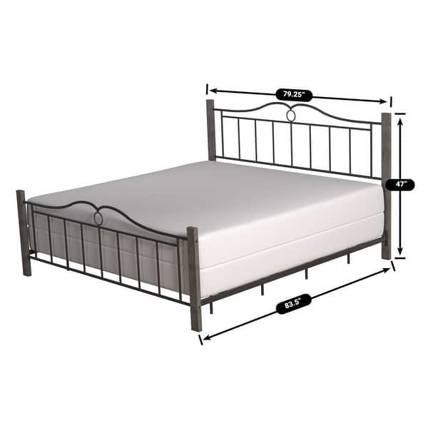 dimension image slide 1 of 3, Carbon Loft Tiblier Textured Black Metal Bed with Brushed Charcoal Wood Posts
