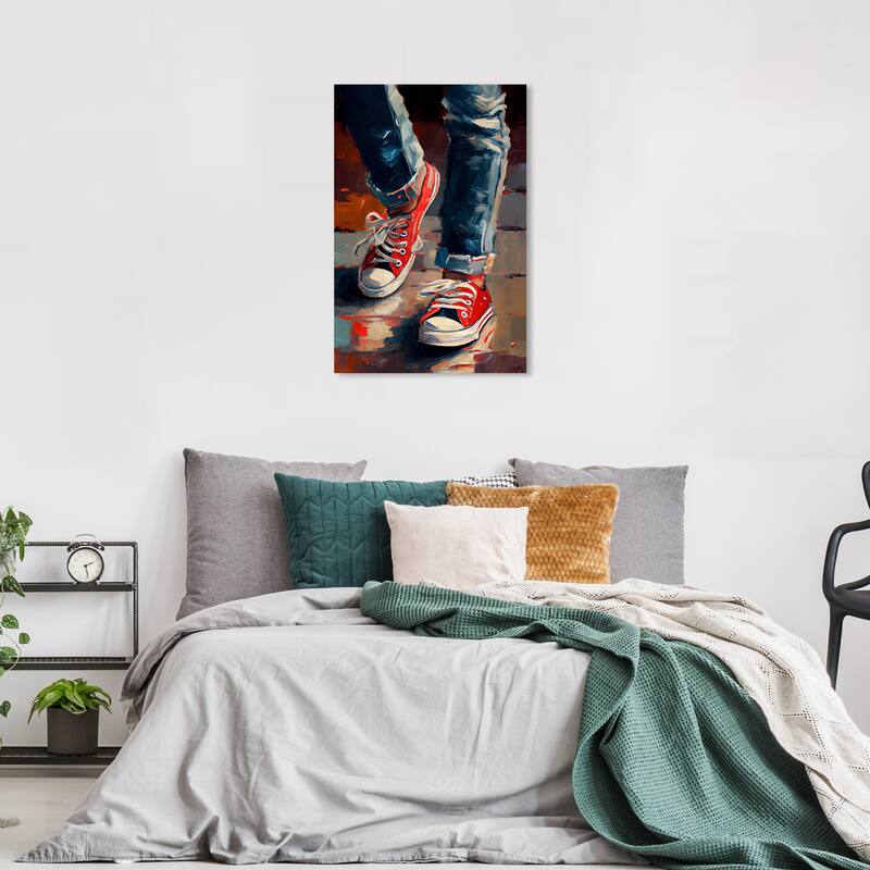 Wynwood Studio Fashion and Glam Red Street Shoes and Jeans Red and Modern & Contemporary Wall Art Canvas Print - 36 x 24