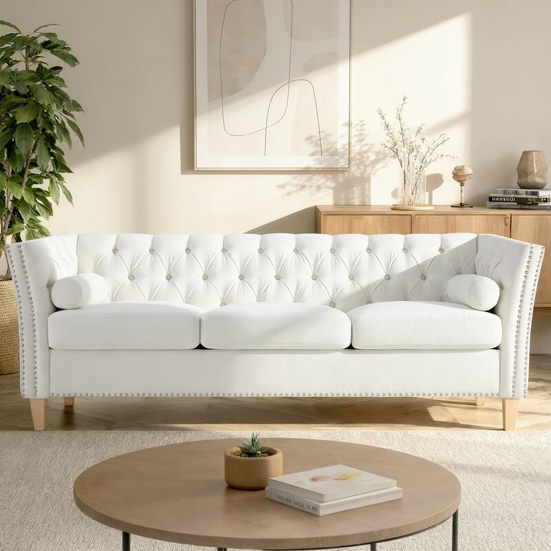 Christopher Knight Home - Ameson Transitional 3-Seat Sofa with Flared Arms, Nailhead Trim & Solid Wood Legs - 79.5"W