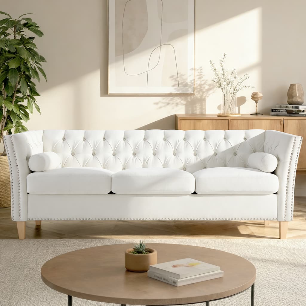 Christopher Knight Home - Ameson Transitional 3-Seat Sofa with Flared Arms, Nailhead Trim & Solid Wood Legs - 79.5"W