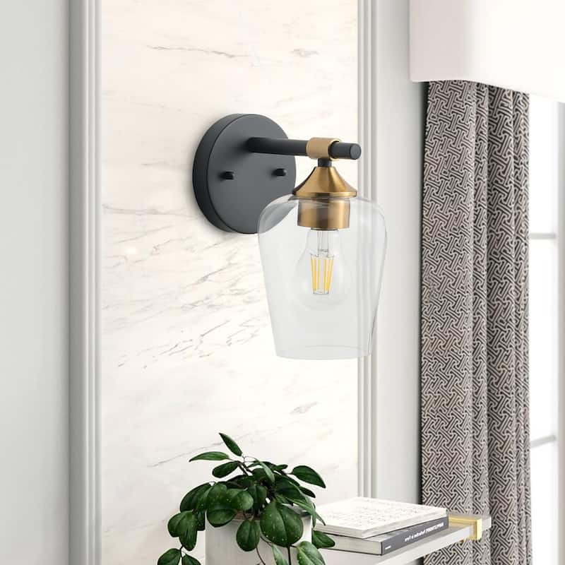 Black Bathroom Sconces Wall Lighting Fixtures with Clear Glass Shade