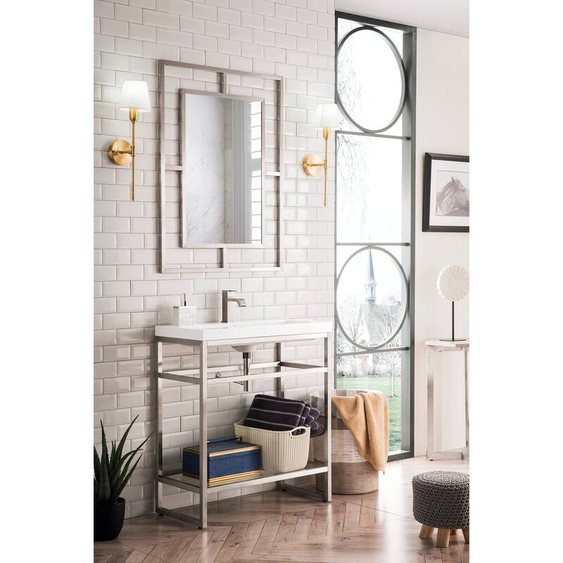 James Martin Vanities Boston 31.5" Stainless Steel Sink Console, Brushed Nickel w/ White Glossy Composite Stone Top