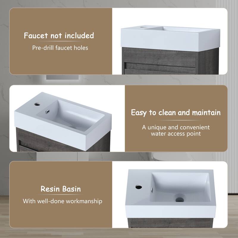 GDFStudio - Ellis Modern 18" Floating Wall-Mounted Bathroom Vanity with White Resin Sink