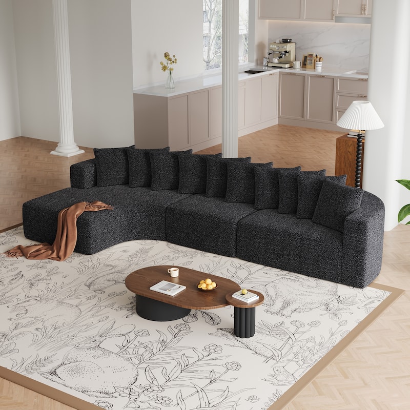Chenille L-shaped Sectional Sofa with Curved Chaise Lounge and Piloows