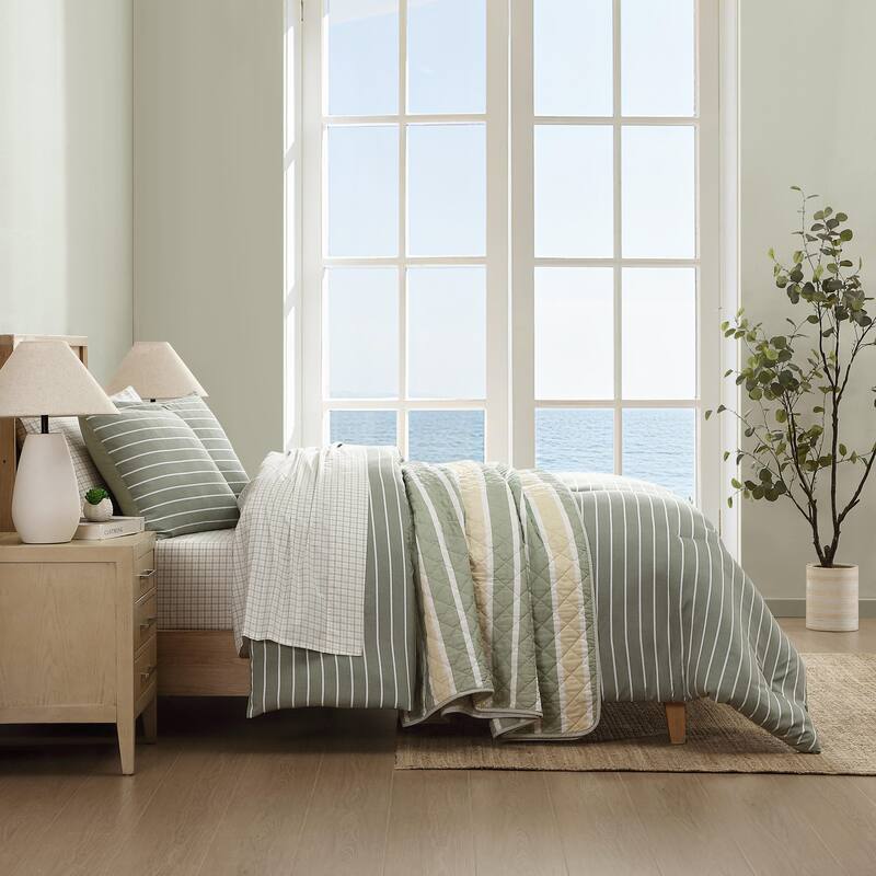 Nautica Park Stripe Reversible Green Comforter Set