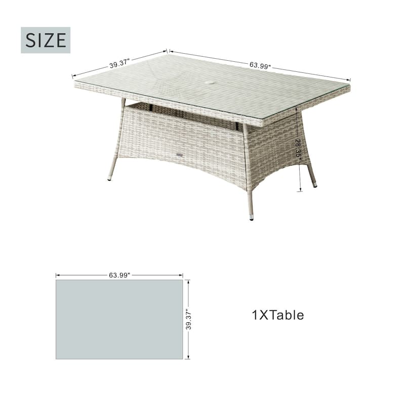 Modern 7-piece Outdoor Rectangular Wicker Aluminum Dining Set with 6 Chairs