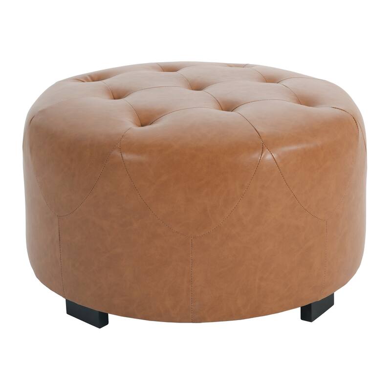 Roomfitters Round Upholstered Ottoman with Button Tufted Design, Small Coffee Table or Footrest