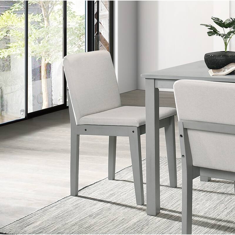 5pc Dining Room Set Dining Table 4x Chairs Fabric Chair Seat Kitchen Breakfast - Grey+Beige