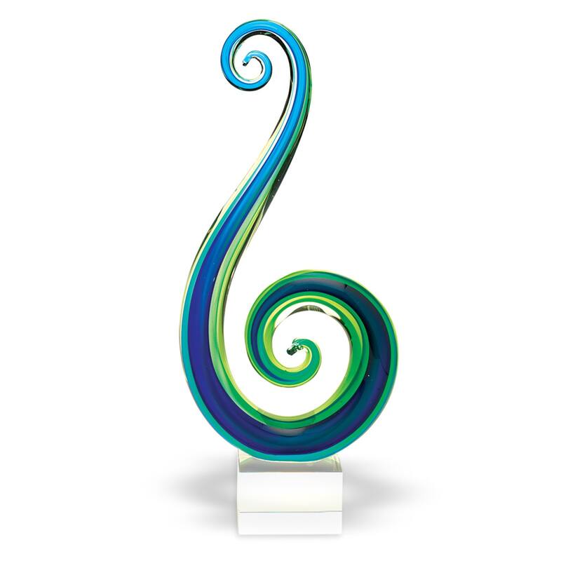 HomeRoots 16" Blue and Green Murano Glass Modern Abstract Tabletop Sculpture - 3' X '15.5' X '7
