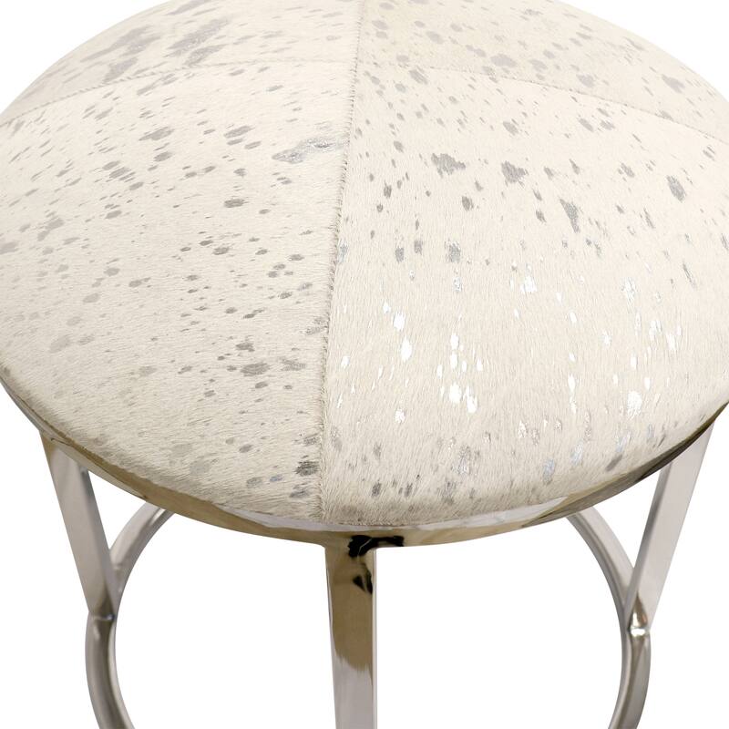 Pasargad Home Safari Cowhide Ottoman with Stainless Steel Base
