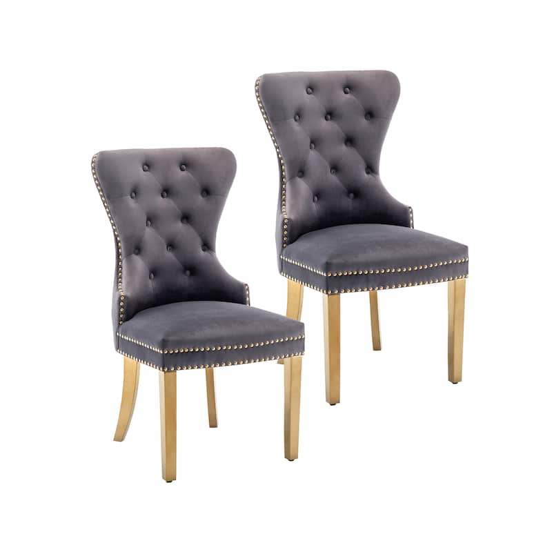 Porthos Home Caily Tufted Velvet Dining Chairs with Gold Chrome Legs, Set of 2
