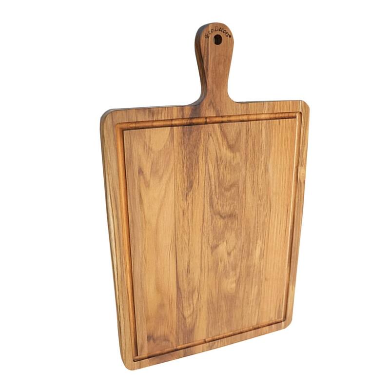 EcoDecors 19" x 12" Teak Cutting Board with Juice Groove & Handles, 100% FSC Certified Edge Grain Wood