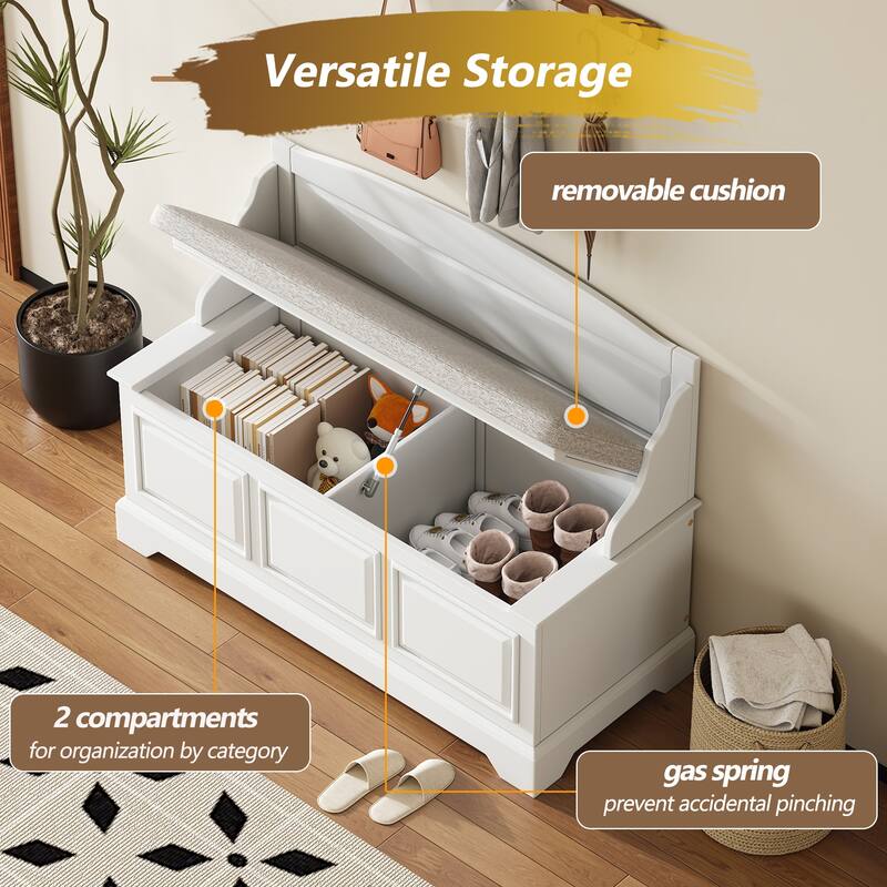 41.7" Retro Shoe Storage Bench with Safe Soft-Close Devices and Cushion