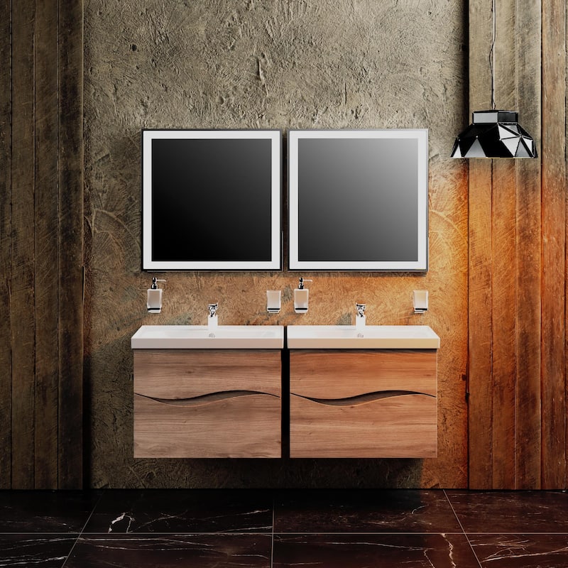 Modern Wall-Mounted Bathroom Vanity with Washbasin Wave Teak Natural Non-Toxic MDF-26"-Omega R-line 24"