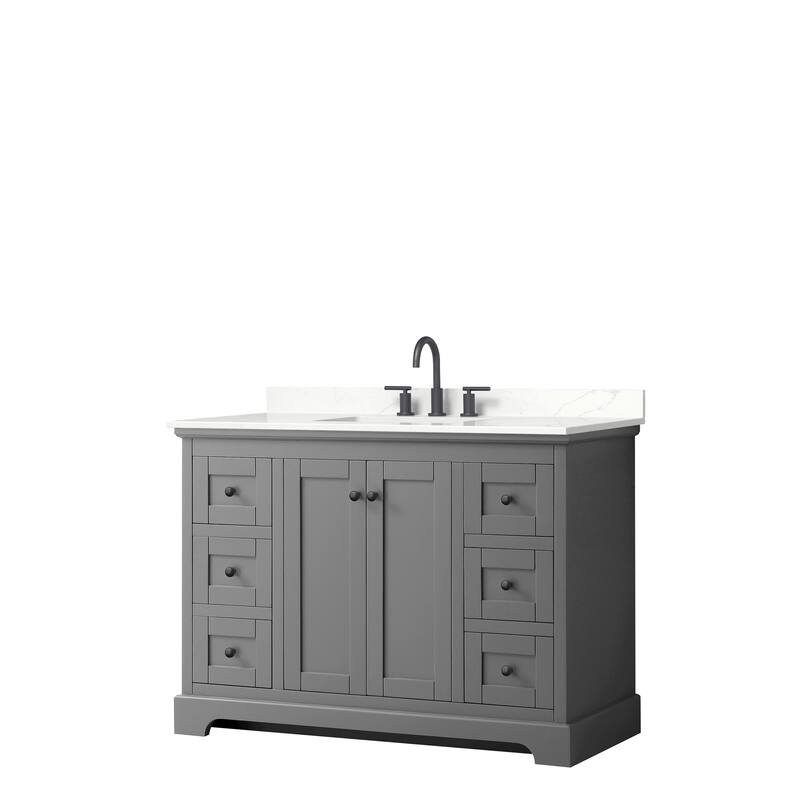 Avery 48-inch Single Vanity, Quartz Top - Dark Gray, Black Trim, Giotto Quartz Top