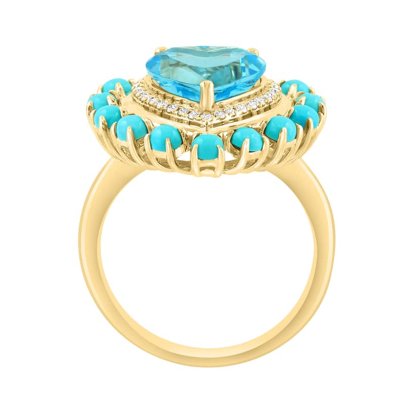 EFFY 14K Gold Diamond,Blue Topaz,Turquoise Heart Ring