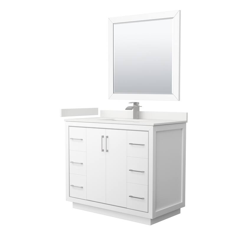 Wyndham Collection WCF111142S-QTZ-UNSM34 Icon 42" Free Standing Single - White / White Quartz Top / Brushed Nickel Hardware