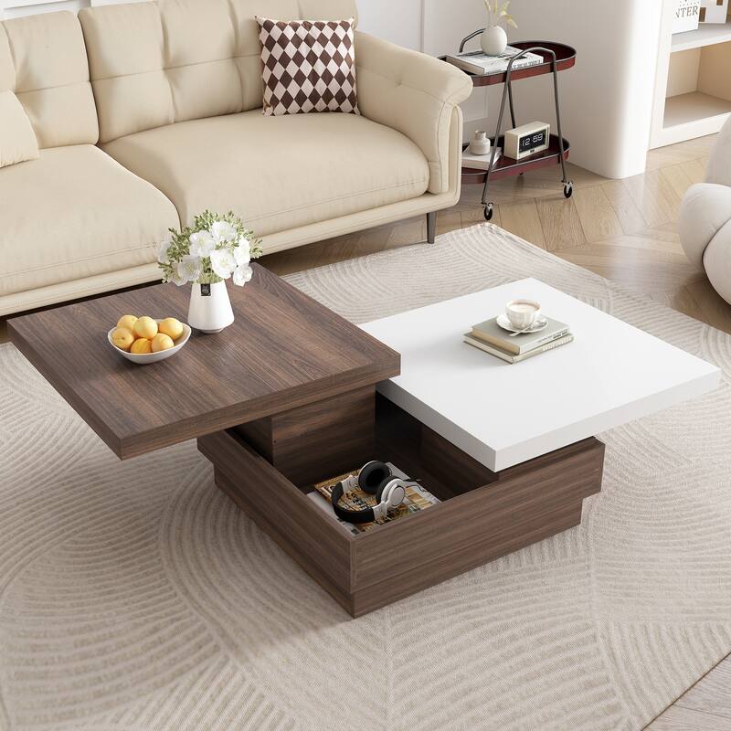 35.4" Modern Coffee Table with Rotatable Top and 1 Hidden Storage Space