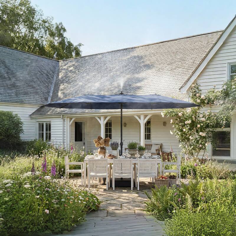 15 FT Double-Sided Patio Umbrella with Base Included, Electric Misting System 4-Level Wind Resistant Outdoor Market Umbrella