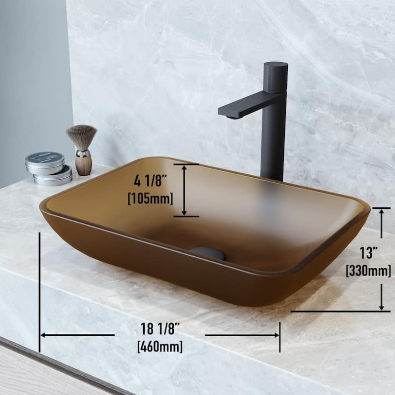 VIGO Sottile 18"L x 13"W x 4"H Glass Rectangular Vessel Bathroom Sink in Amber
