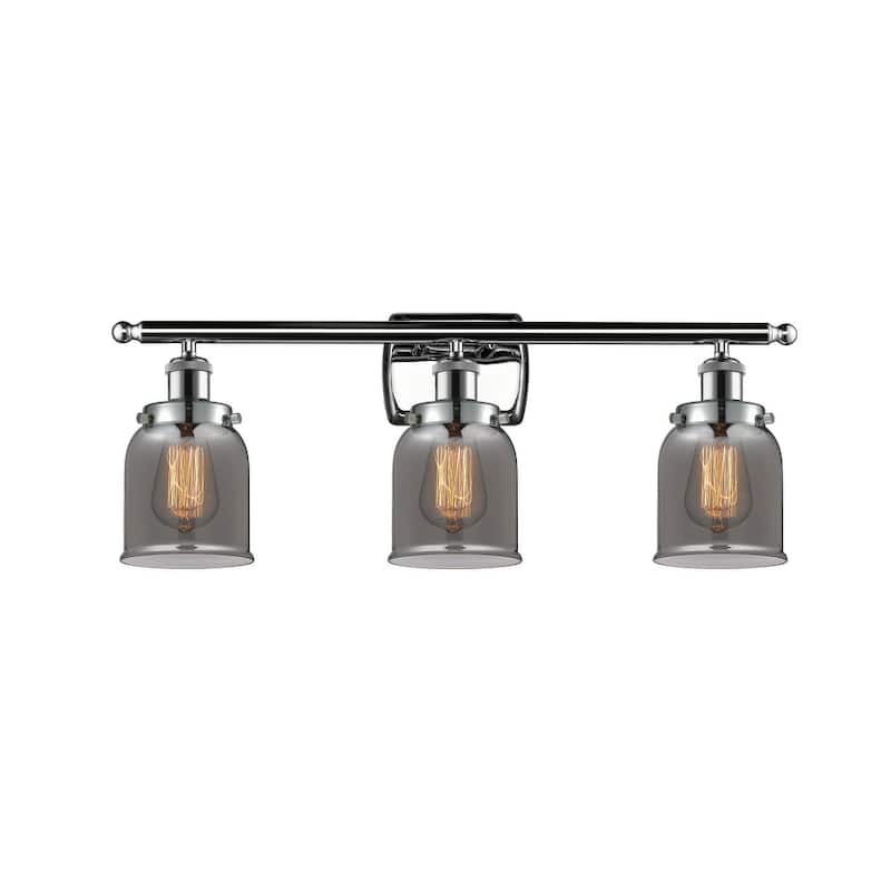 Innovations Lighting Small Bell 3 Light 26" Wide Vanity Light - Polished Chrome / Plated Smoke