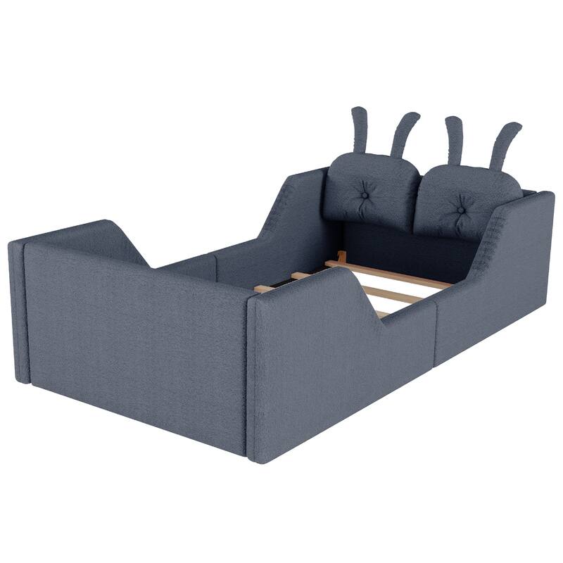 Twin Upholstered Platform Bed with Rabbit Cushion & Removable Rails