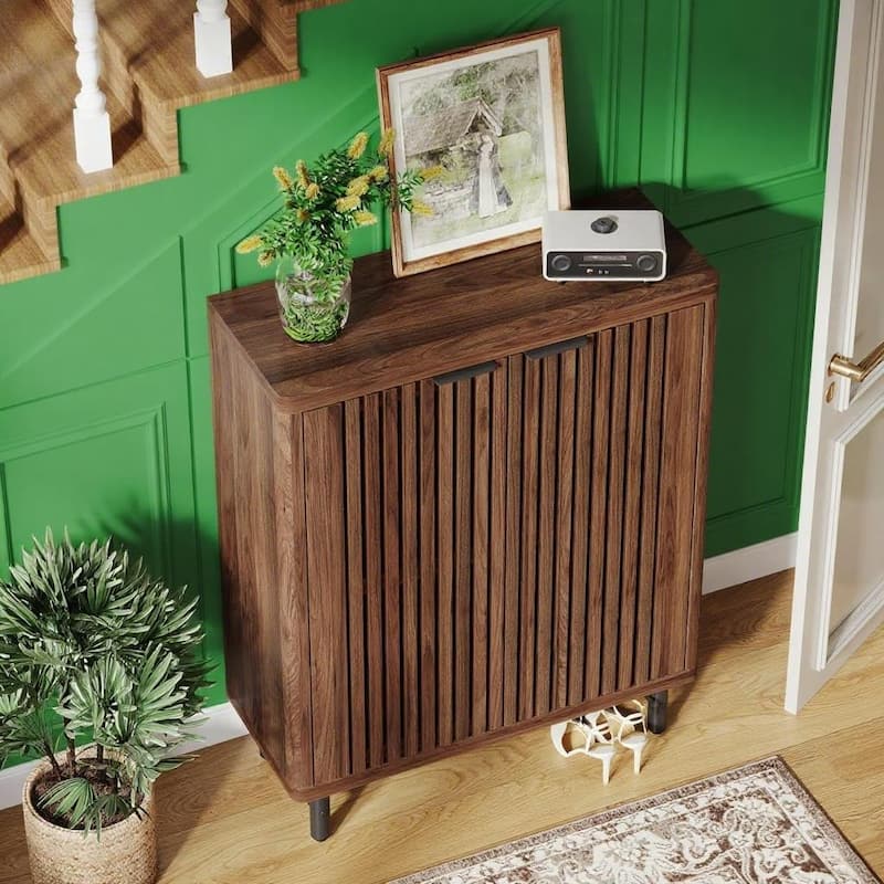 Versatile 6 Tier Shoe Cabinet with Adjustable Shelves Dual Louver Doors Wide Countertop - 33.46" x 13.78" x 43.31"