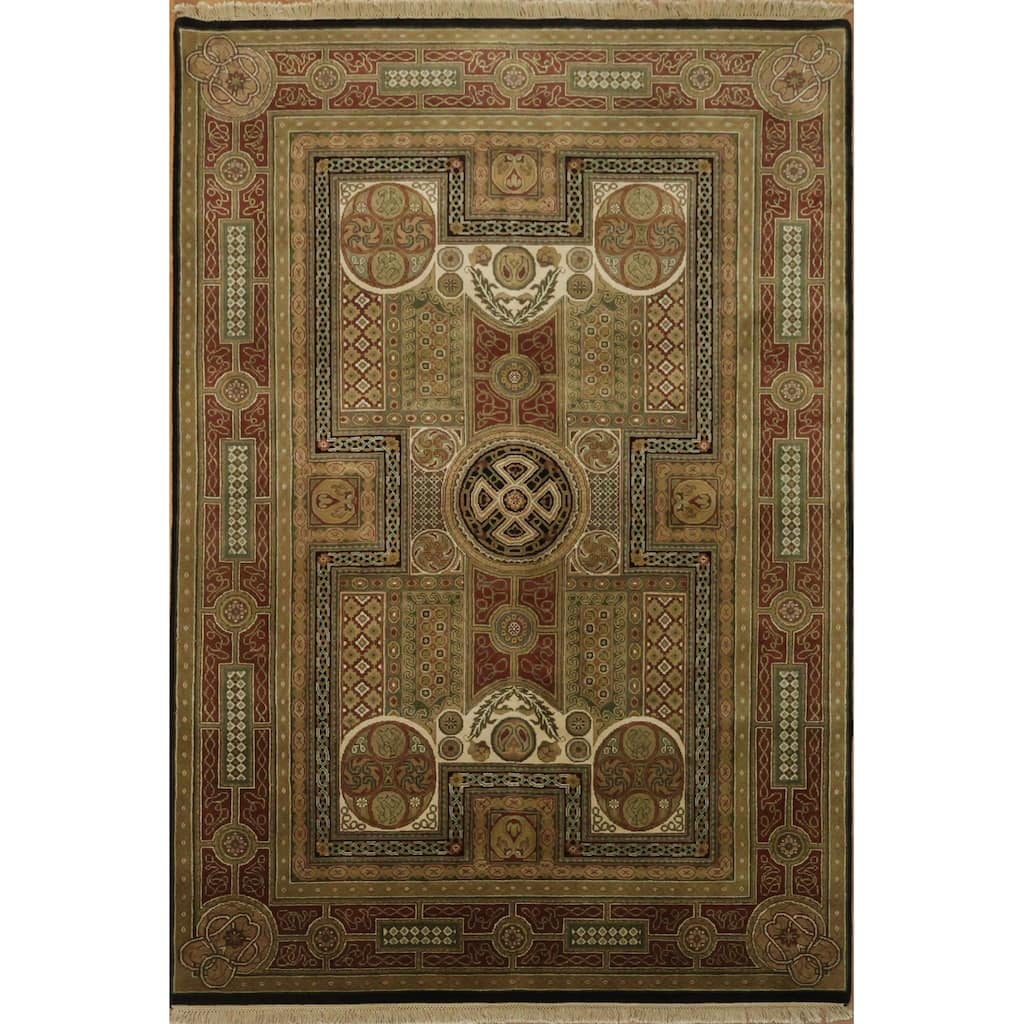 Hand Knotted Oriental 100% Wool Carpet Traditional Geometric Multi-Colored Agra Area Rug - 8' 10'' X 5' 11''
