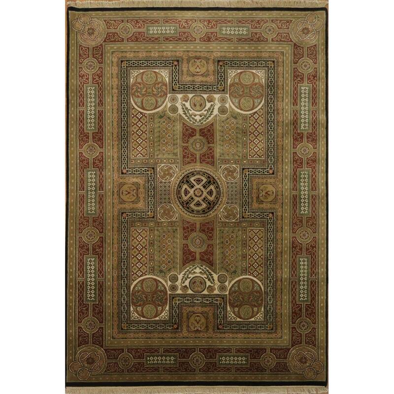 Hand Knotted Oriental 100% Wool Carpet Traditional Geometric Multi-Colored Agra Area Rug - 8' 10'' X 5' 11''