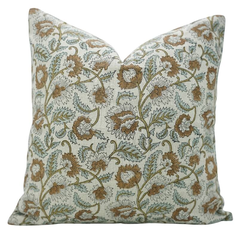 Fabdivine Brown Fall Décor Cushion case Rustic Accent Thick Linen Pillow Cover for Bed, Lounge or Couch, Chair, Mandakani - Pillow Covers - Mandakani- Brown, Blue - 22" x 22"