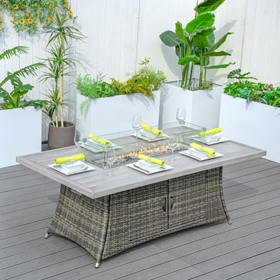 Outdoor Rectangular Aluminum Firepit Table with Windproof Glass Cover